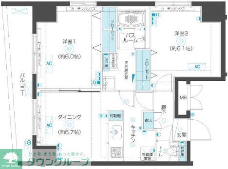 ZOOM市谷本村町(2DK/11階)の間取り写真