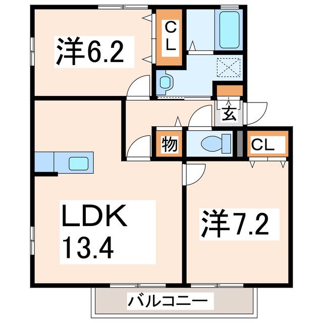 サンビレッジ画図東 A.B.C.D(2LDK/2階)の間取り写真