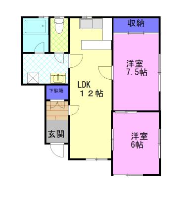 M&Mハイツ B棟(2LDK/1階)の間取り写真