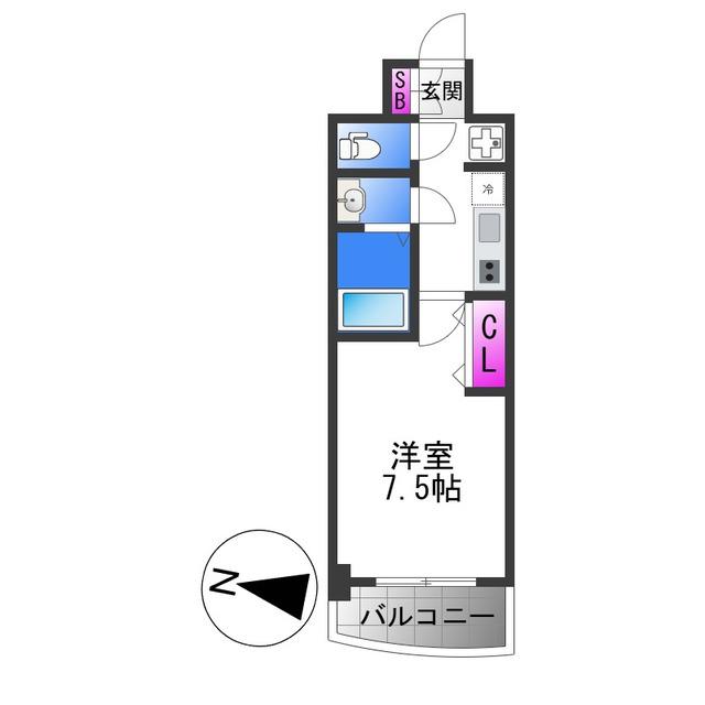 LUXE布施南(1K/8階)の間取り写真