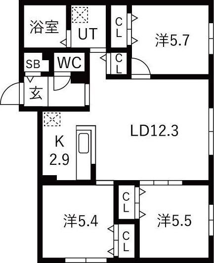 グランディール琴似(3LDK/1階)の間取り写真
