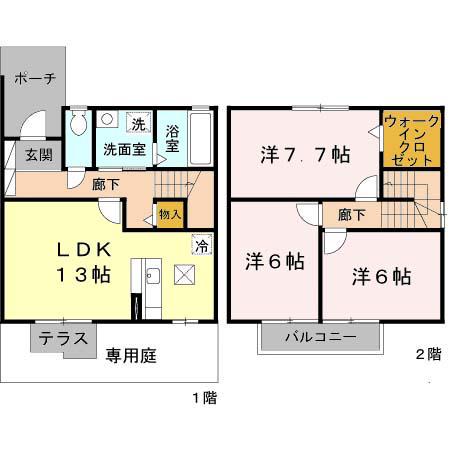 ソレーユB棟(3LDK/1階)の間取り写真