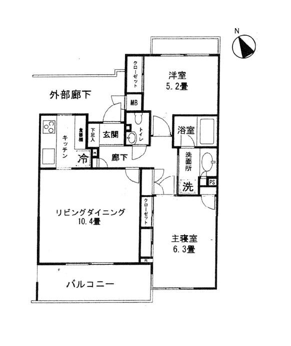 プレスティージュ目黒東山(2LDK/2階)の間取り写真