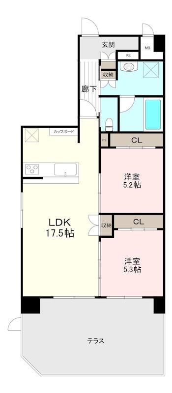 リオ・コスモ西新(2LDK/3階)の間取り写真