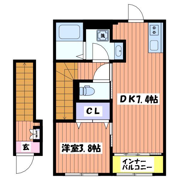 ヴェリテ昭島(1DK/2階)の間取り写真