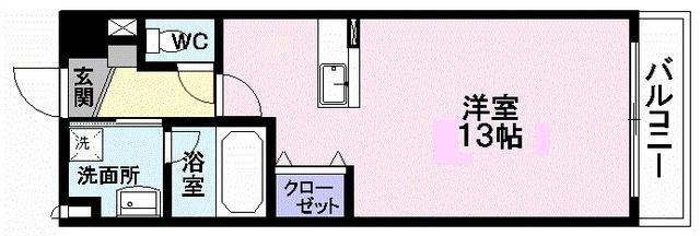 パラディーゾ木の実町(ワンルーム/2階)の間取り写真