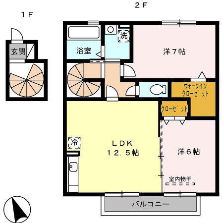 クレセント A棟(2LDK/2階)の間取り写真
