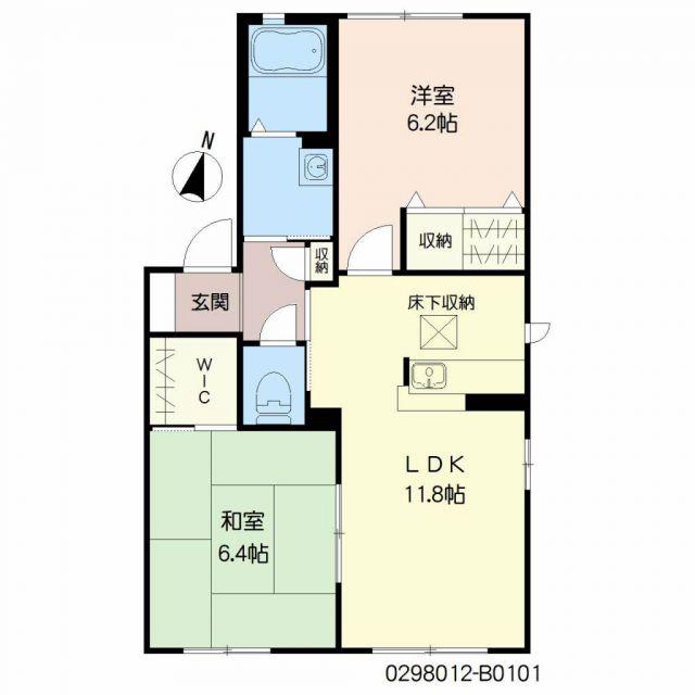 プレジールアン B棟(2LDK/1階)の間取り写真