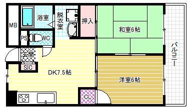 ロイヤルハイツ松ヶ丘(2DK/2階)の間取り写真