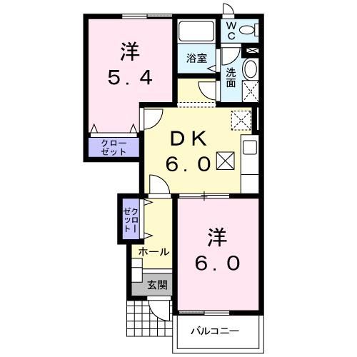 アルビオン E(2DK/1階)の間取り写真