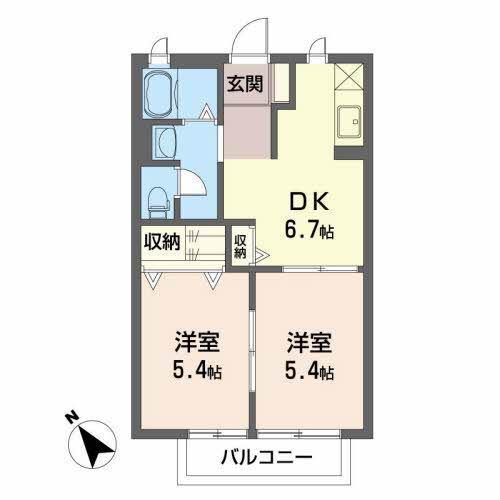 アルジャン 神田川II(2DK/1階)の間取り写真
