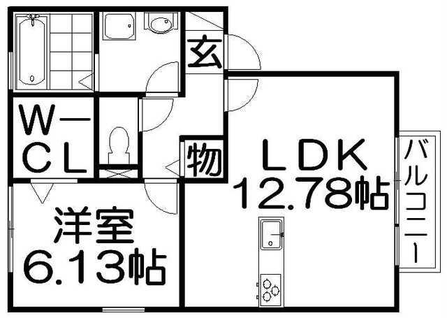 ルミエール東中振A棟(1LDK/2階)の間取り写真