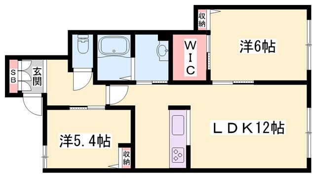 グランドゥール英賀保E(2LDK/1階)の間取り写真