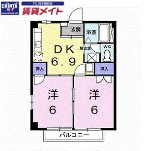 アーバンハイツB(2DK/2階)の間取り写真