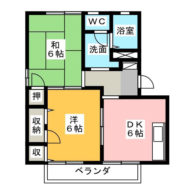 T・TOWNパラージュ G・H・I(2DK/1階)の間取り写真