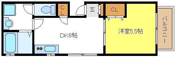 メゾンドOSAKA(1DK/2階)の間取り写真