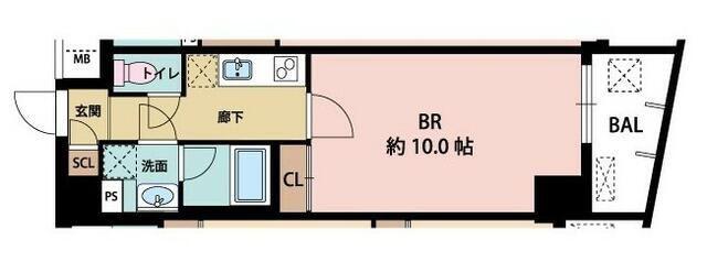 グランヒルズ(1K/4階)の間取り写真