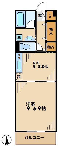ロイヤルパーク多摩川1(1DK/1階)の間取り写真