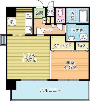 フェリシエ三萩野(1LDK/11階)の間取り写真