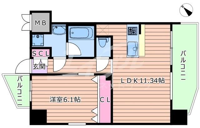 プレジオ都島ASIAN(1LDK/3階)の間取り写真