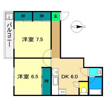 ジュエル谷内(2DK/2階)の間取り写真