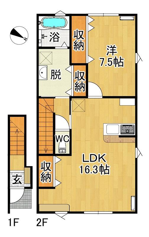 サンシエル岡造道(1LDK/2階)の間取り写真