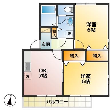 コゥジーコートY・O(2DK/2階)の間取り写真