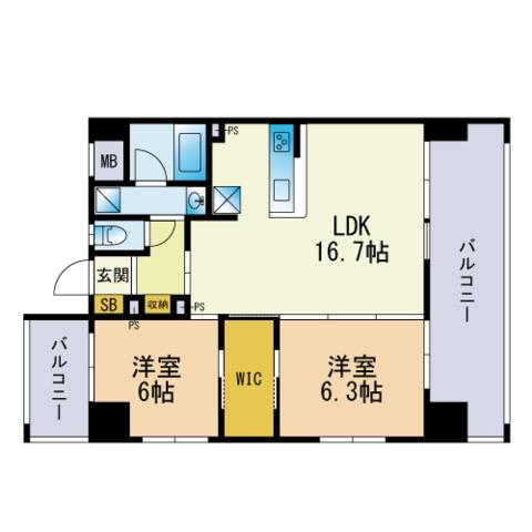 GLORIA東那珂(2LDK/6階)の間取り写真