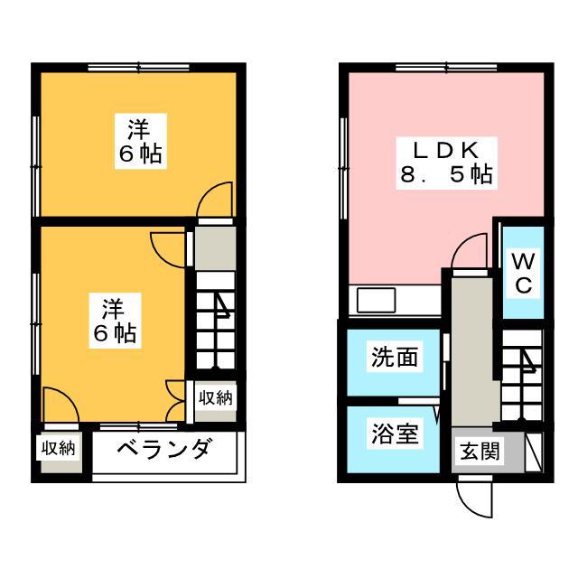 コーポサンライズ 明星(2LDK/2階)の間取り写真