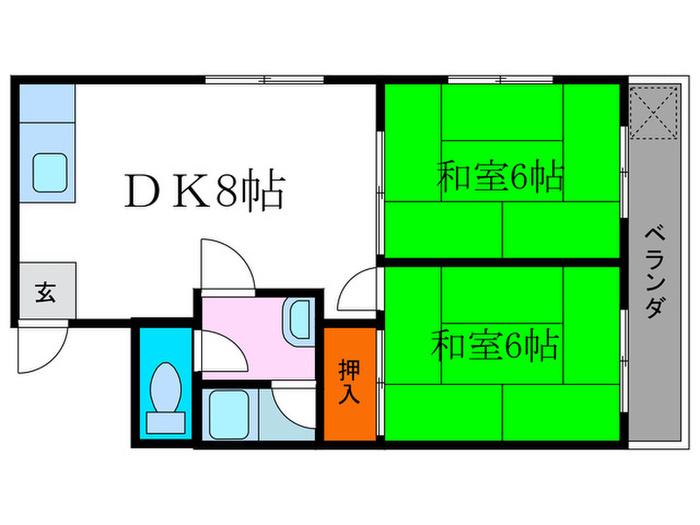 コーポ京洛(2DK/2階)の間取り写真