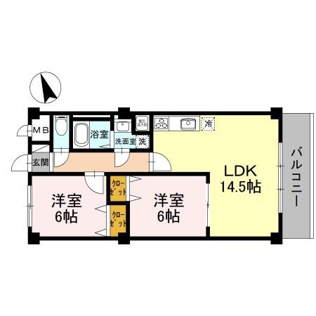 ウィズプレジール若王寺(2LDK/2階)の間取り写真