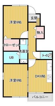 シェモア B棟(2DK/1階)の間取り写真