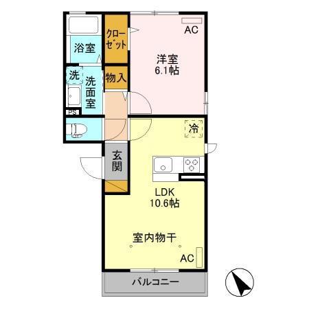 東武佐野線 佐野駅 徒歩18分 3階建 築8年(1LDK/3階)の間取り写真