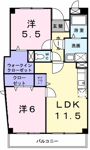 ポレール伊川II(2LDK/2階)の間取り写真