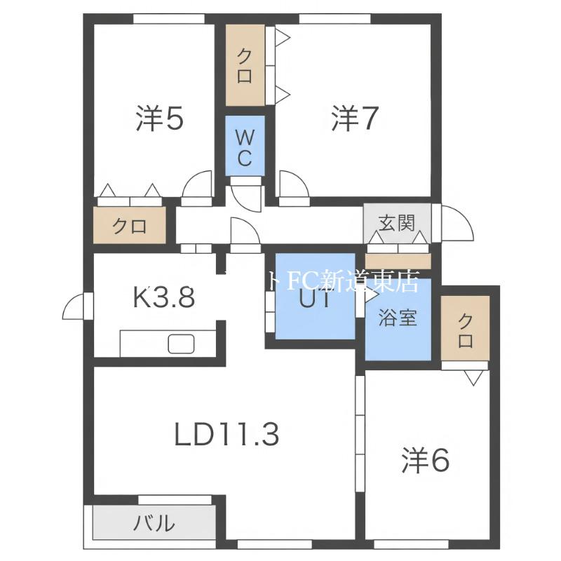 エスポアールI(3LDK/1階)の間取り写真
