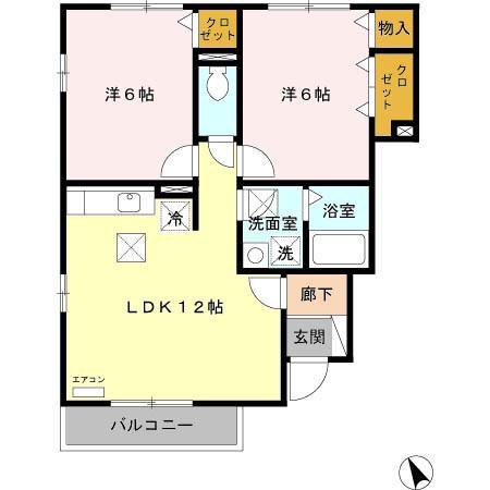 グランモアかじろA/B(2LDK/1階)の間取り写真