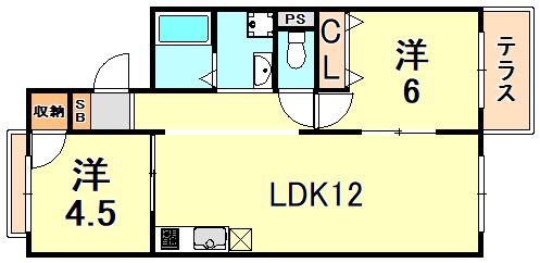 ポプリ岡本(2LDK/3階)の間取り写真