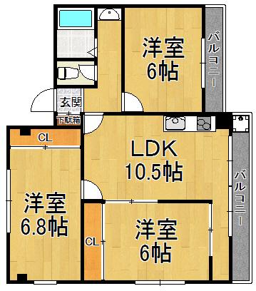サンパレス21逆瀬川Ⅲ(3LDK/2階)の間取り写真