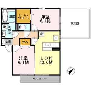 クリスタル・メゾンA棟(2LDK/1階)の間取り写真