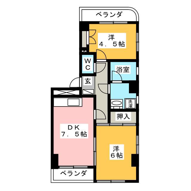 クレッシェンド(2DK/2階)の間取り写真