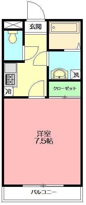アムール上倉田(1K/2階)の間取り写真