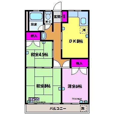 クローネ太閤山E棟(3DK/5階)の間取り写真
