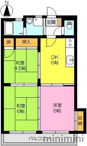 ホープビル(3DK/6階)の間取り写真