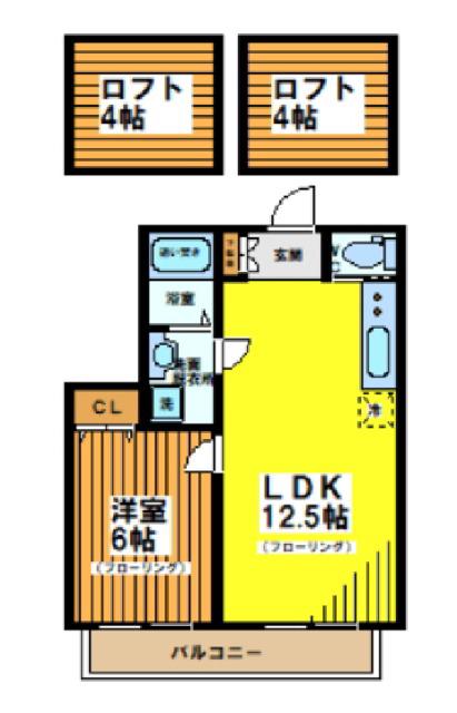 フラットハナタキ(1LDK/2階)の間取り写真