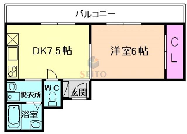 グランコート(1DK/2階)の間取り写真
