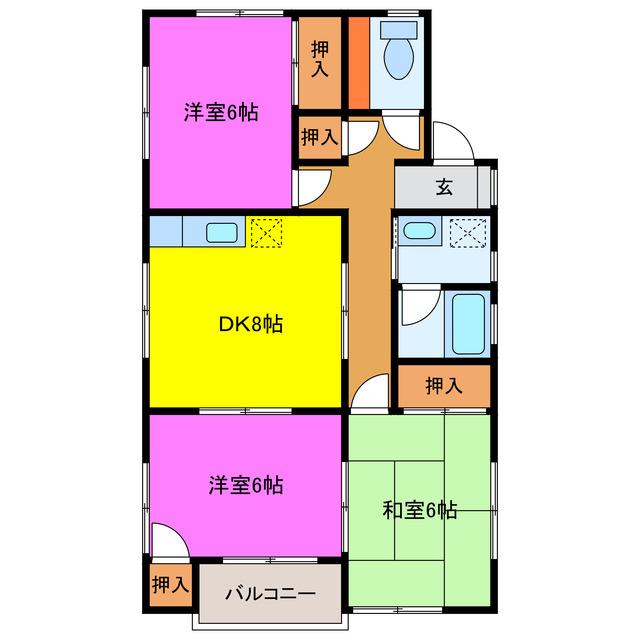 ハピネスA(3DK/1階)の間取り写真
