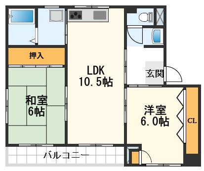 リバティ三宮(2LDK/4階)の間取り写真