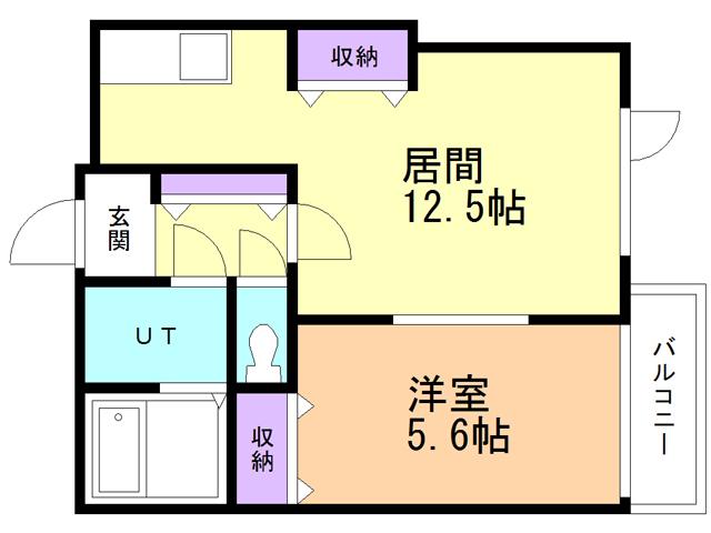 Uグランディス(1LDK/1階)の間取り写真