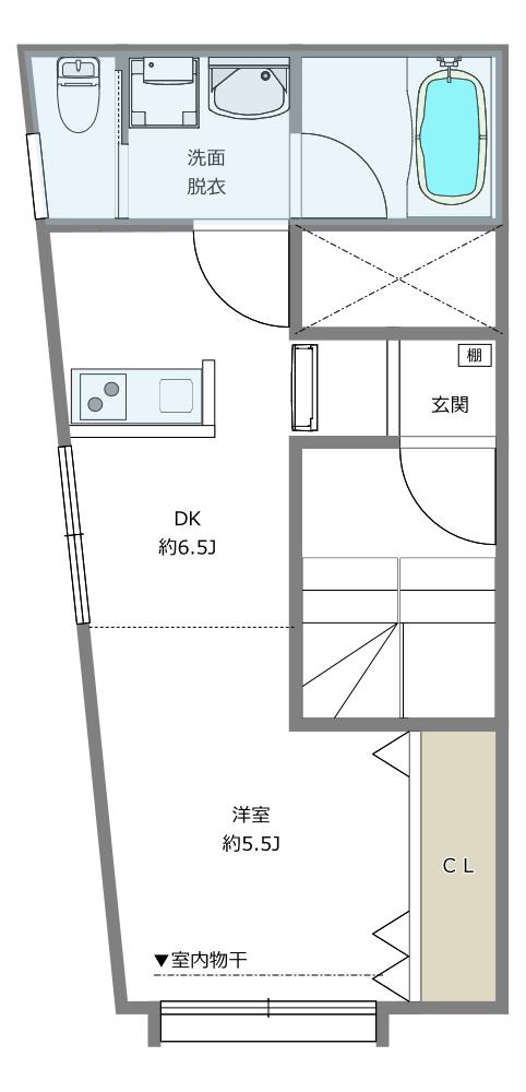 REX大井町(ワンルーム/2階)の間取り写真