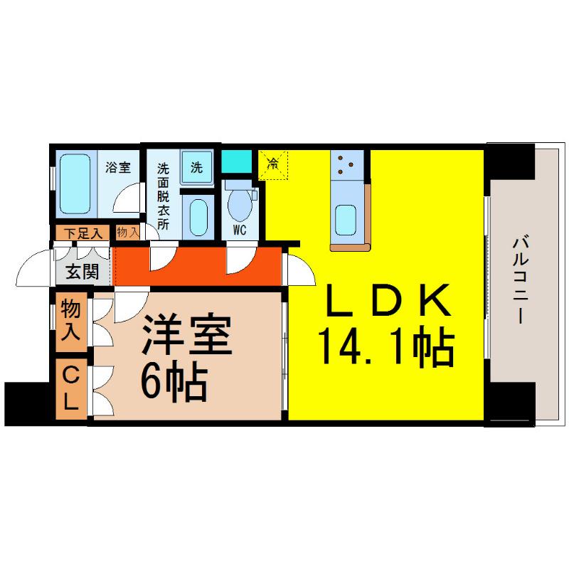 KAMIMAEZU RISE(1LDK/13階)の間取り写真